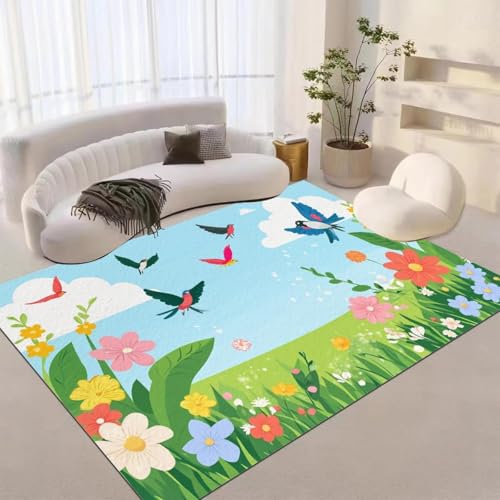 AUWUUA Teppich für Kinderzimmer mit Blumen und Vögeln, 70 x 120 cm, 3D-Bule-Himmelpflanze, waschbar, rutschfest, Frühlings-Blumenteppich für Wohnzimmer, Esszimmer, Küche, Läuferteppich AUWUUA Teppich für Kinderzimmer mit Blumen und Vögeln, 70 x 120 cm, 3D-Bule-Himmelpflanze, waschbar, rutschfest, Frühlings-Blumenteppich für Wohnzimmer, Esszimmer, Küche, Läuferteppich von AUWUUA