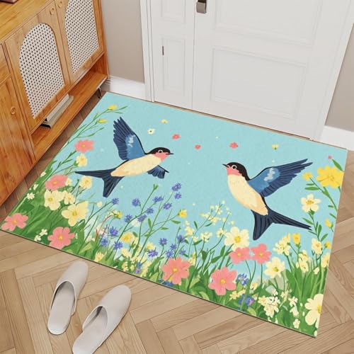 AUWUUA Teppich mit Vögeln, Schwalben, Blumen und Pflanzen, für Eingangsbereich, Schlafzimmer, 60 x 210 cm, Frühlings-Natur-Thema, waschbar, rutschfest, niedrigflorig, für Wohnzimmer, Esszimmer, Küche AUWUUA Teppich mit Vögeln, Schwalben, Blumen und Pflanzen, für Eingangsbereich, Schlafzimmer, 60 x 210 cm, Frühlings-Natur-Thema, waschbar, rutschfest, niedrigflorig, für Wohnzimmer, Esszimmer, Küche von AUWUUA