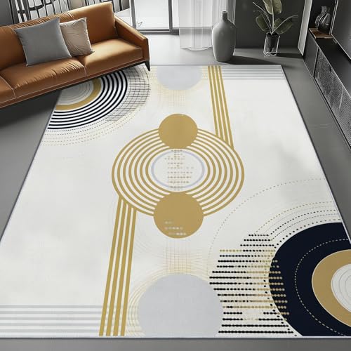 AUWUUA Teppich mit abstraktem Minimalismus-Linien-Kreismuster, 120 x 170 cm, waschbar, rutschfest, weicher Teppich für Wohnzimmer, Schlafzimmer, ultradünne Fußmatte für den Innenbereich, Beige AUWUUA Teppich mit abstraktem Minimalismus-Linien-Kreismuster, 120 x 170 cm, waschbar, rutschfest, weicher Teppich für Wohnzimmer, Schlafzimmer, ultradünne Fußmatte für den Innenbereich, Beige von AUWUUA