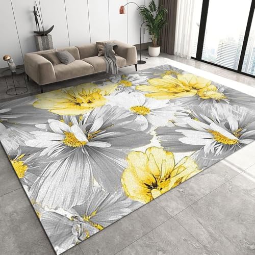 AUWUUA Teppich mit weißen und gelben Blumen, 180 x 240 cm, waschbarer Wohnzimmerteppich mit Blumenmuster und Gänseblümchenmuster, moderner Rutschfester Innenteppiche für Schlafzimmer und Esszimmer AUWUUA Teppich mit weißen und gelben Blumen, 180 x 240 cm, waschbarer Wohnzimmerteppich mit Blumenmuster und Gänseblümchenmuster, moderner Rutschfester Innenteppiche für Schlafzimmer und Esszimmer von AUWUUA