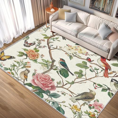 AUWUUA Teppiche mit Vogel- und Blumenmotiv für Schlafzimmer, 240 x 330 cm, waschbar, Schmetterlings- und Pfingstrosenmuster, Läufer für den Eingangsbereich Wohnzimmer, rutschfeste Bodenmatte AUWUUA Teppiche mit Vogel- und Blumenmotiv für Schlafzimmer, 240 x 330 cm, waschbar, Schmetterlings- und Pfingstrosenmuster, Läufer für den Eingangsbereich Wohnzimmer, rutschfeste Bodenmatte von AUWUUA