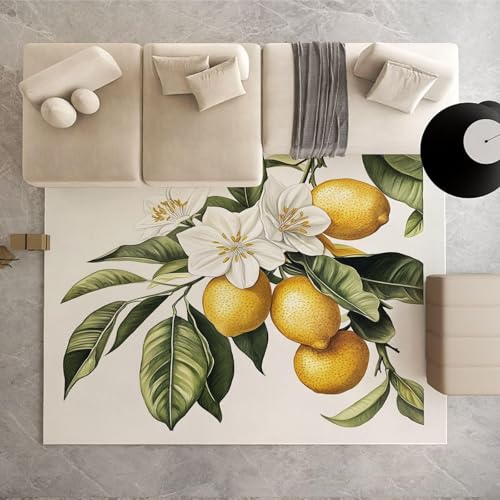 AUWUUA Tropisch Obst Zitrone Blumen Teppich 60x240cm Waschbare rutschfest Teppichläufer für Flur, Pflanzen Blätter Frücht Teppiche Kurzflor fur Schlafzimmer, Badezimmer, Küche von AUWUUA