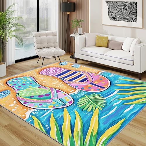 AUWUUA Tropisch Sommer Teppich Strand 50x80cm Farbenfroh Hawaii Palmen Flip-Flops Teppich Wohnzimmer, Waschbar Kurzflor rutschfest Fußmatte für Eingang, Badezimmer, Küche, Kinder Schlafzimmer AUWUUA Tropisch Sommer Teppich Strand 50x80cm Farbenfroh Hawaii Palmen Flip-Flops Teppich Wohnzimmer, Waschbar Kurzflor rutschfest Fußmatte für Eingang, Badezimmer, Küche, Kinder Schlafzimmer von AUWUUA