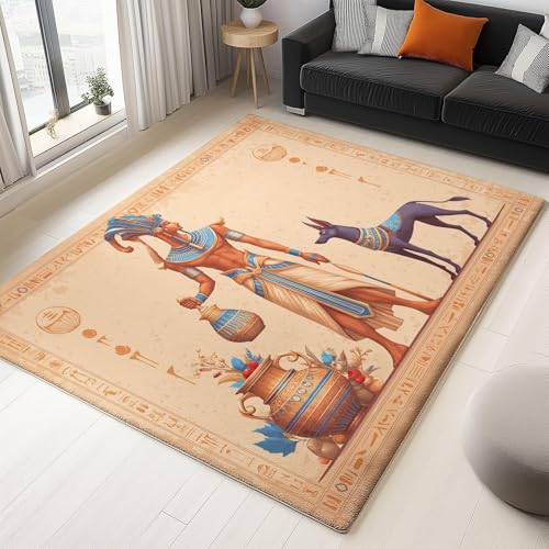 AUWUUA Vintage Schlafzimmerteppich mit antikem ägyptischem Pharao-Muster 180x270cm Ethnischer Tribal Charakter Cartoon Tiere Hund Kurzflor Waschbar Teppich Wohnzimmer, Kinderzimmer, Türmatte Innen AUWUUA Vintage Schlafzimmerteppich mit antikem ägyptischem Pharao-Muster 180x270cm Ethnischer Tribal Charakter Cartoon Tiere Hund Kurzflor Waschbar Teppich Wohnzimmer, Kinderzimmer, Türmatte Innen von AUWUUA