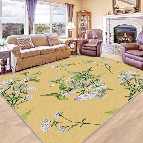 AUWUUA Vintage-Wildblumen-Teppich, 60 x 90 cm, gelb, waschbar, ländlicher Wildblumen-Blumen-Akzent-Teppich für Wohnzimmer, Schlafzimmer, Esszimmer, Küche, botanisches Muster, Bodenteppich AUWUUA Vintage-Wildblumen-Teppich, 60 x 90 cm, gelb, waschbar, ländlicher Wildblumen-Blumen-Akzent-Teppich für Wohnzimmer, Schlafzimmer, Esszimmer, Küche, botanisches Muster, Bodenteppich von AUWUUA
