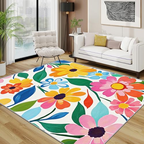 AUWUUA Waschbar Blumen Teppich Wohnzimmer 60x120cm Bunt Aquarell Floral Groß Teppiche Schlafzimmer, Niedlich Ästhetik Kurzflor rutschfest Akzent Teppiche für Kinder Mädchenzimmer, Gelb Rosa Blau AUWUUA Waschbar Blumen Teppich Wohnzimmer 60x120cm Bunt Aquarell Floral Groß Teppiche Schlafzimmer, Niedlich Ästhetik Kurzflor rutschfest Akzent Teppiche für Kinder Mädchenzimmer, Gelb Rosa Blau von AUWUUA