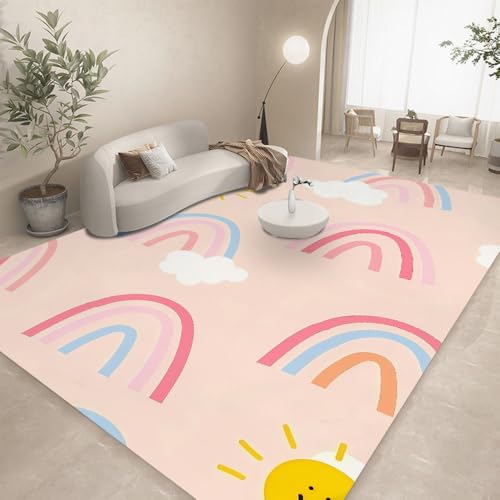 AUWUUA Waschbarer Regenbogen-Teppich für Mädchenschlafzimmer, Rutschfester, weicher, süßer Kinderteppich, 150 x 250 cm, rosa, großer Teppiche für Wohnzimmer, Spielzimmer, Klassenzimmer AUWUUA Waschbarer Regenbogen-Teppich für Mädchenschlafzimmer, Rutschfester, weicher, süßer Kinderteppich, 150 x 250 cm, rosa, großer Teppiche für Wohnzimmer, Spielzimmer, Klassenzimmer von AUWUUA