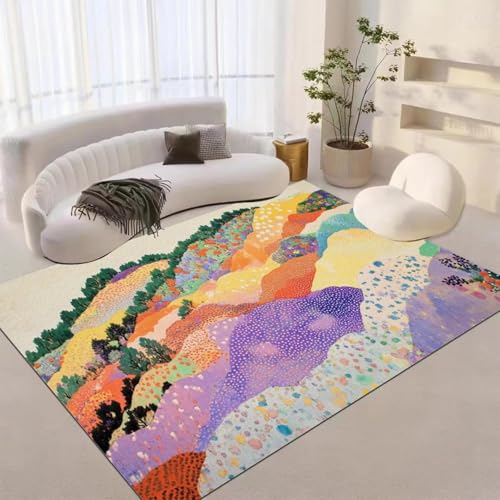 AUWUUA Waschbarer Teppich mit Retro-Blumenlandschaft für Wohnzimmer, 70 x 140 cm, böhmische Aquarell-Natur, rustikale Eingangsmatte, rutschfeste Küchenläufer für Flure, Schlafzimmer von AUWUUA