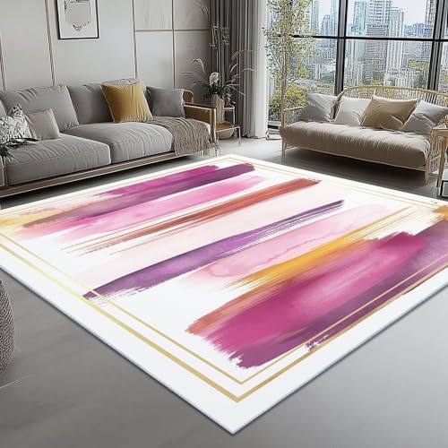 AUWUUA Waschbarer Teppich mit abstrakten Aquarellstreifen, 80 x 300 cm, Rutschfester Kurzflorteppich für Schlafzimmer, Bunte große Teppiche für Wohnzimmer, Esszimmer, Eingangsbereich AUWUUA Waschbarer Teppich mit abstrakten Aquarellstreifen, 80 x 300 cm, Rutschfester Kurzflorteppich für Schlafzimmer, Bunte große Teppiche für Wohnzimmer, Esszimmer, Eingangsbereich von AUWUUA