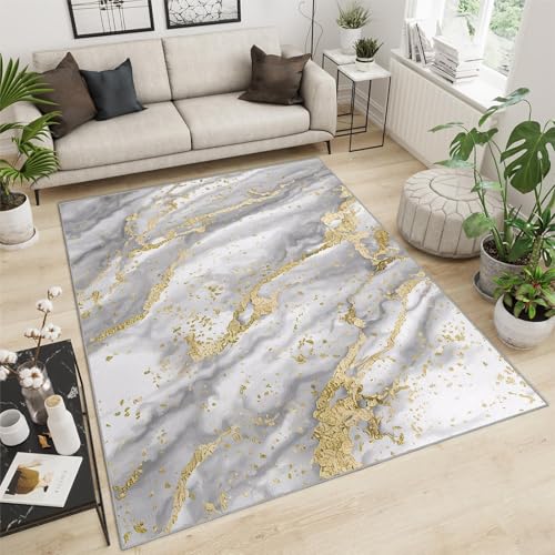 AUWUUA Waschbarer Wohnzimmerteppich mit Marmorstruktur, 170 x 240 cm, Graugold, modern, abstrakt, für Schlafzimmer, Esszimmer, Büro, Rutschfester Bodenteppich für den Innenbereich AUWUUA Waschbarer Wohnzimmerteppich mit Marmorstruktur, 170 x 240 cm, Graugold, modern, abstrakt, für Schlafzimmer, Esszimmer, Büro, Rutschfester Bodenteppich für den Innenbereich von AUWUUA