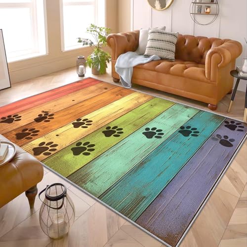 AUWUUA Wohnzimmerteppich mit Hundepfotenabdruck, 80 x 150 cm, bunt, Scheunenholz, waschbarer Teppich für Schlafzimmer, Kinderzimmer, Spielzimmer, rutschfeste Fußmatte für den Innenbereich AUWUUA Wohnzimmerteppich mit Hundepfotenabdruck, 80 x 150 cm, bunt, Scheunenholz, waschbarer Teppich für Schlafzimmer, Kinderzimmer, Spielzimmer, rutschfeste Fußmatte für den Innenbereich von AUWUUA