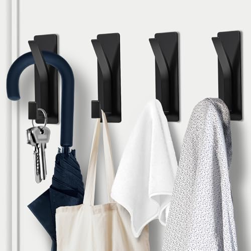 AUXHCYL Klebehaken Extra Stark, 4 x Haken Selbstklebend für 6 kg Gewicht, Wandhaken Selbstklebend, Handtuchhaken ohne Bohren für Handtuch Mäntel Hüte im Badezimmer Küche(Schwarz) von AUXHCYL
