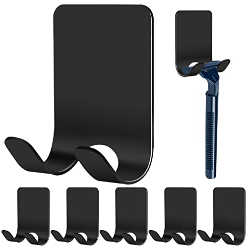 AUXSOUL 6 Stück Rasierhalter Dusche ohne Bohren, Mehrzweckhaken Edelstahl Selbstklebend Rasierer Halterung Dusche Wandhaken Rasiererhalter Dusche, Schwarz von AUXSOUL
