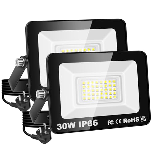 AUXTINGS 2 Stück 30W Led Strahler Außen mit Stecke, 3000LM Scheinwerfer Aussen IP66 Fluter 6000K Kaltweiß Aussenstrahler Flutlichtstrahler mit 150cm Cable für Garten Hinterhof Garage Terrassen AUXTINGS 2 Stück 30W Led Strahler Außen mit Stecke, 3000LM Scheinwerfer Aussen IP66 Fluter 6000K Kaltweiß Aussenstrahler Flutlichtstrahler mit 150cm Cable für Garten Hinterhof Garage Terrassen von AUXTINGS
