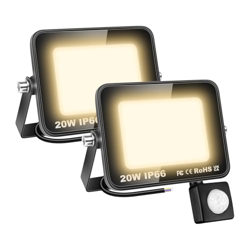 AUXTINGS 2 Stücke 10W LED Strahler mit Bewegungsmelder, 1000LM 4000K warmweiß LED Fluter Außenleuchte, IP66 Wasserdicht Scheinwerfer Licht Wandleuchte für Garten Garage Sportplatz Hinterhof von AUXTINGS
