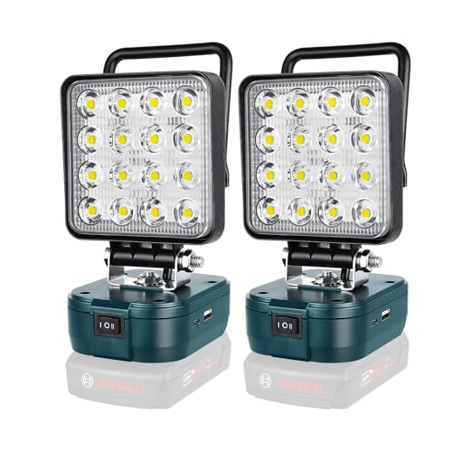 AUXTINGS 2 x 48 W LED-Arbeitsscheinwerfer für Bosch 18 V Akku, wiederaufladbarer LED-Scheinwerfer mit USB-Typ-C-Anschluss, Spannungsschutz für Autoreparaturbaustellen (ohne Akku) von AUXTINGS
