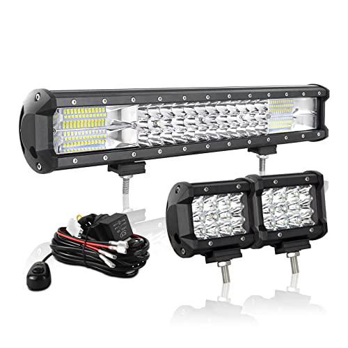AUXTINGS 45 cm 252W LED Lichtleiste Spot Zusatzscheinwerfer Flutlicht+ 2x 10cm 36W Spot LED Arbeitsleuchte mit 2 Kabeln 12V Kabelbaum-Kit für JP Pickup Offroad Truck 4X4 ATV Bootsanhänger,wasserdicht AUXTINGS 45 cm 252W LED Lichtleiste Spot Zusatzscheinwerfer Flutlicht+ 2x 10cm 36W Spot LED Arbeitsleuchte mit 2 Kabeln 12V Kabelbaum-Kit für JP Pickup Offroad Truck 4X4 ATV Bootsanhänger,wasserdicht von AUXTINGS