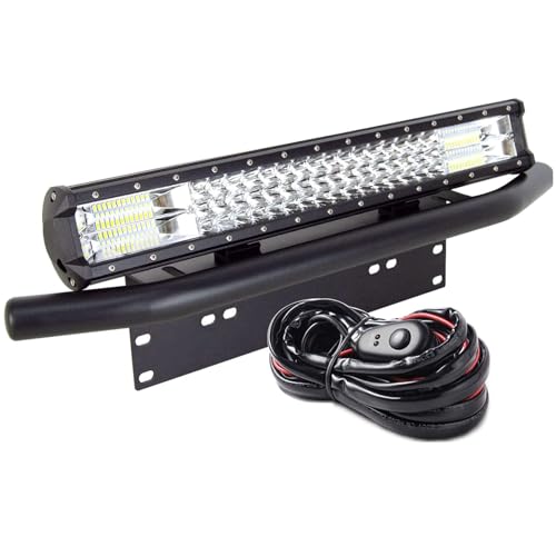 AUXTINGS 57cm 22 Zoll 324W Dreifachreihe LED Arbeitslicht Bar Spot Flood Combo mit Kabelbaum Kit + Kennzeichen Montagehalterung für Lkw Auto ATV SUV 4x4 JP Truck Boat Traktor, 12V 24V wasserdicht von AUXTINGS