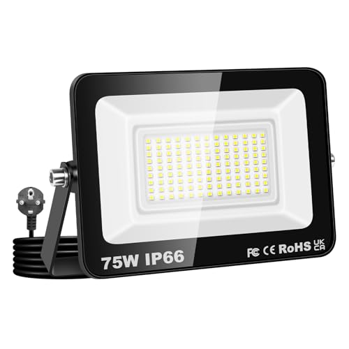 AUXTINGS 75W Led Strahler Außen mit Stecke, 7500LM Scheinwerfer Aussen IP66 Fluter 4000K Warmweiß Aussenstrahler Flutlichtstrahler mit 153cm Cable für Garten Hinterhof Auffahrt Garage Terrassen AUXTINGS 75W Led Strahler Außen mit Stecke, 7500LM Scheinwerfer Aussen IP66 Fluter 4000K Warmweiß Aussenstrahler Flutlichtstrahler mit 153cm Cable für Garten Hinterhof Auffahrt Garage Terrassen von AUXTINGS