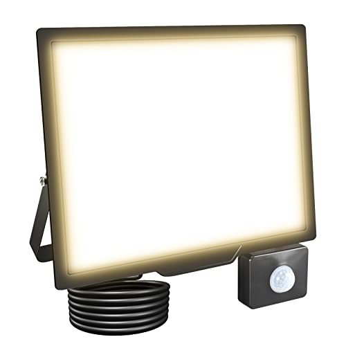 AUXTINGS 100W LED Strahler mit Bewegungsmelder,10000lm LED Scheinwerfer 4000K LED Fluter Kaltweiß Aussenstrahler Flutlicht Aussenlampe Beleuchtung für Innenhöfe Sportplatz Garage Garten Werkstatt,IP66 von AUXTINGS