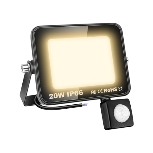 AUXTINGS LED Strahler mit Bewegungsmelder,20W 2000lm LED Scheinwerfer 4000K LED Fluter Kaltweiß Aussenstrahler Flutlicht Aussenlampe Beleuchtung für Innenhöfe Sportplatz Garage Garten Werkstatt,IP66 von AUXTINGS