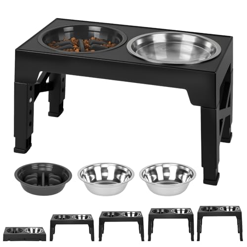 AUYAO Erhöhter Hundenapf Futternapf 5 Höhenverstellbar Futternapf mit 2 Edelstahlschüsseln und 1 Auslaufsicherem Hundenapf Erhöhte Futterstation Hoher Hundenapfständer für Kleine Mittlere Große Hunde AUYAO Erhöhter Hundenapf Futternapf 5 Höhenverstellbar Futternapf mit 2 Edelstahlschüsseln und 1 Auslaufsicherem Hundenapf Erhöhte Futterstation Hoher Hundenapfständer für Kleine Mittlere Große Hunde von AUYAO