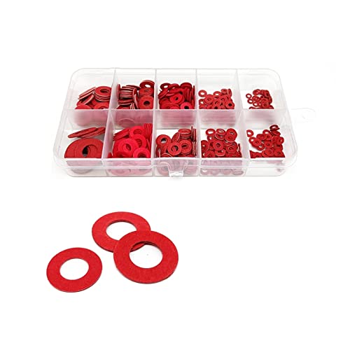 Xwang store 415/475 Stück M2 M2,5 M3 M4 M5 M6 M8 Nylon Transparent Rot Stahl Papier Kunststoff Unterlegscheibe Abstandshalter Isolierung Dichtungsring Kit Set Box (Color : Red paper 415pcs) von AUZAA