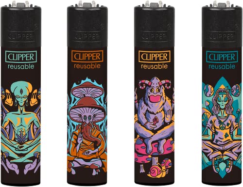 Clipper® 4er Alien Guru Collection Lighter Flints Feuerzeug + 1 Sticker High Zombie von AV AVIShI