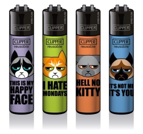 Clipper® 4er Angry Cats Collection Lighter Flints Feuerzeug + 2 Sticker von AV AVIShI