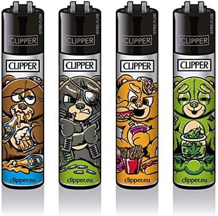 Clipper® 4er Bad Teddies Collection Lighter Flints Feuerzeug + 1 Sticker High Zombie von AV AVIShI