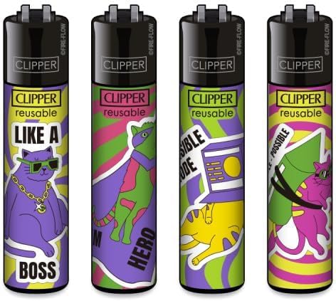 Clipper® 4er Cat Rules Collection Lighter Flints Feuerzeug + 1 Sticker High Zombie von AV AVIShI