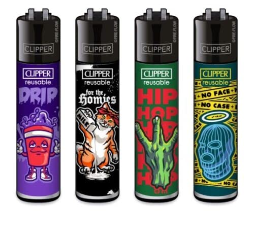 Clipper® 4er Hip Hop Slogan #1 Collection Lighter Flints Feuerzeug + 2 Sticker von AV AVIShI