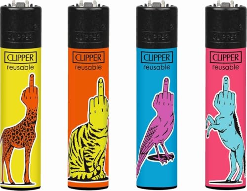 Clipper® 4er Middle Finger Collection Lighter Flints Feuerzeug + 1 Sticker High Zombie von AV AVIShI