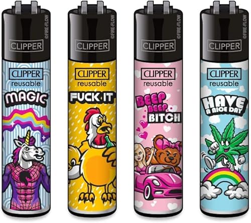 Clipper® 4er Mix Slogan #6 Collection Lighter Flints Feuerzeug + 1 Sticker High Zombie von AV AVIShI