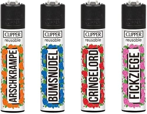 Clipper® 4er Schimpfwörter #3 Collection Lighter Flints Feuerzeug + 1 Sticker High Zombie von AV AVIShI