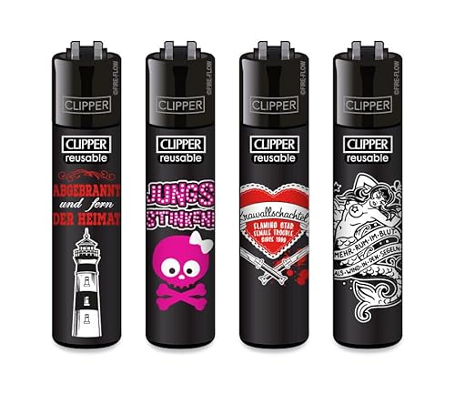 Clipper® 4er Set Flaming Star #1 Feuerzeuge + 1 Sticker High Zombie von AV AVIShI