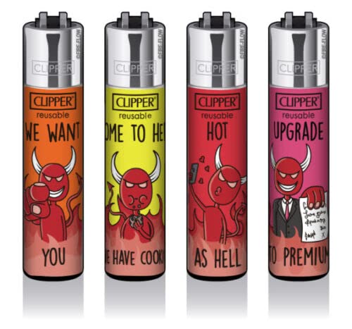 Clipper® 4er Set Funny as Hell Collection Lighter Flints Feuerzeug + 2 Sticker von AV AVIShI