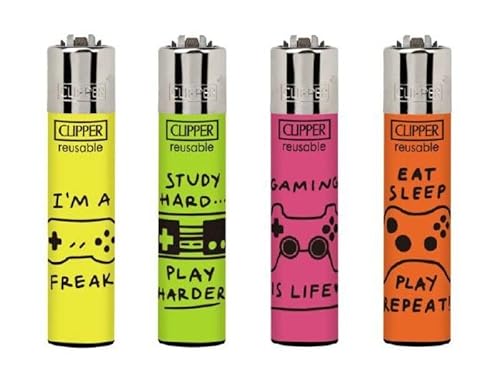 Clipper® 4er Set Gaming Life Collection Lighter Flints Feuerzeug + 2 Sticker von AV AVIShI