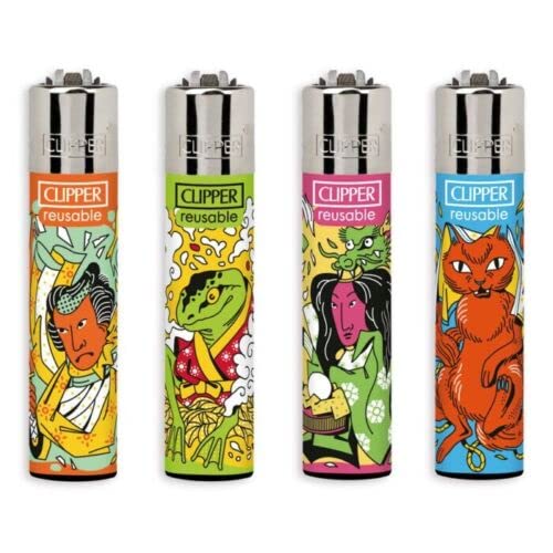 Clipper® 4er Set Japan Gods Collection Lighter Flints Feuerzeug + 2 Sticker von AV AVIShI