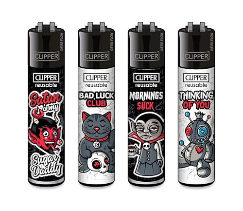 Clipper® 4er Set Slogan #666 Feuerzeuge + 1 Sticker High Zombie von AV AVIShI