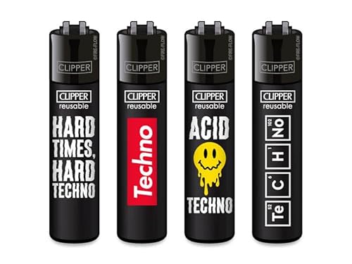 Clipper® 4er Set Techno #2 Collection Lighter Flints Feuerzeug + 1 Sticker High Zombie von AV AVIShI