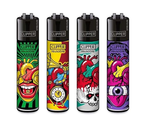 Clipper® 4er Set Trippy Hearts #2 Feuerzeuge + 1 Sticker High Zombie von AV AVIShI
