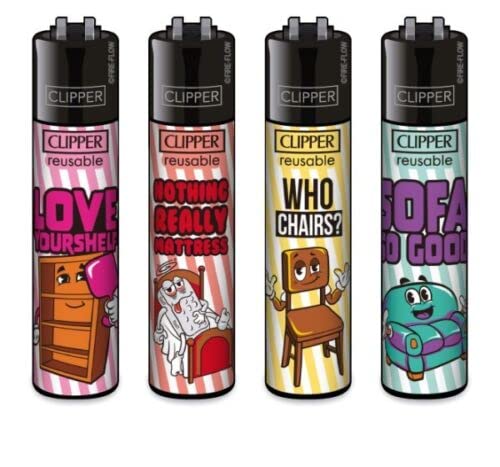 Clipper® 4er Slogan #48 Collection Lighter Flints Feuerzeug + 2 Sticker von AV AVIShI