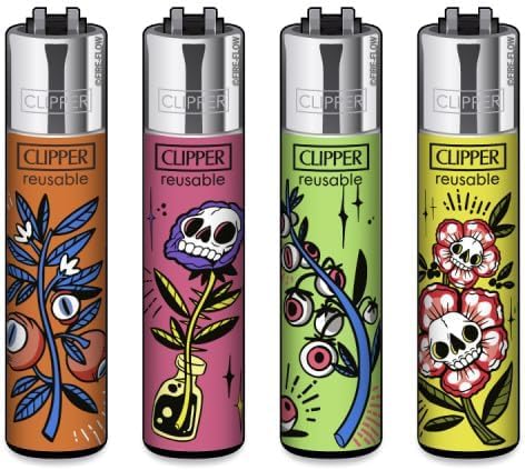 Clipper® 4er Strange Flowers #2 Collection Lighter Flints Feuerzeug + 1 Sticker High Zombie von AV AVIShI