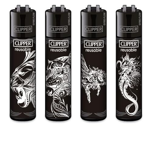 Clipper® 4er Tribal Ink Collection Lighter Flints Feuerzeug + 2 Sticker von AV AVIShI