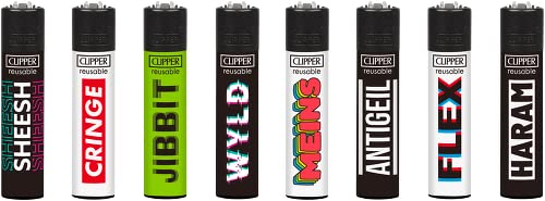 Clipper® 8er Set Slogan #47 Collection Lighter Flints Feuerzeug + 2 Sticker von AV AVIShI