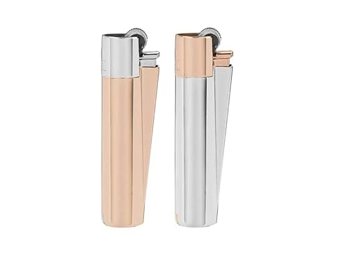 Clipper Flint Metall Metal Lighter Feuerzeug Geschenkbox Large Classic + Flaschenöffner Keyring (2er Set Silver & Rose) von AV AVIShI