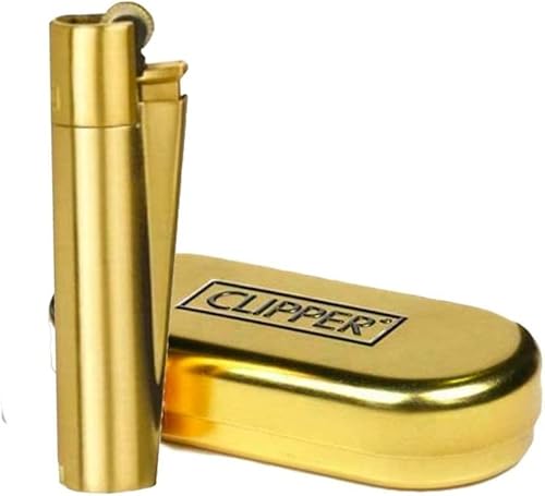 Clipper Flint Metall Metal Lighter Feuerzeug Geschenkbox Large Classic Gold Chrom Matt + 1 Sticker High Zombie von AV AVIShI