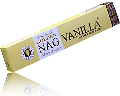 Vijayshree Golden Nag Agarbatti Räucherstäbchen Incense Sticks + AV AVIShI Holder Räucherstäbchenhalter (Golden Nag Vanilla, 12) von AV AVIShI