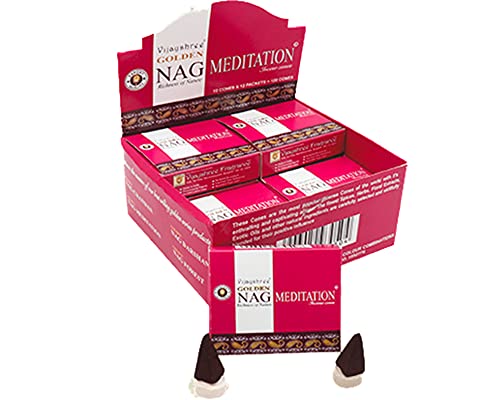 Vijayshree Golden Nag Incense Cones Räucherkegel + Surprise Golden Agarbatti + AV AVIShI Holder Räucherstäbchenhalter (Meditation Cones, 12) von AV AVIShI